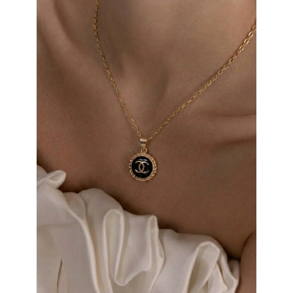 Vintage CC Black Button Upcycled Necklace ✨BOGO Sale